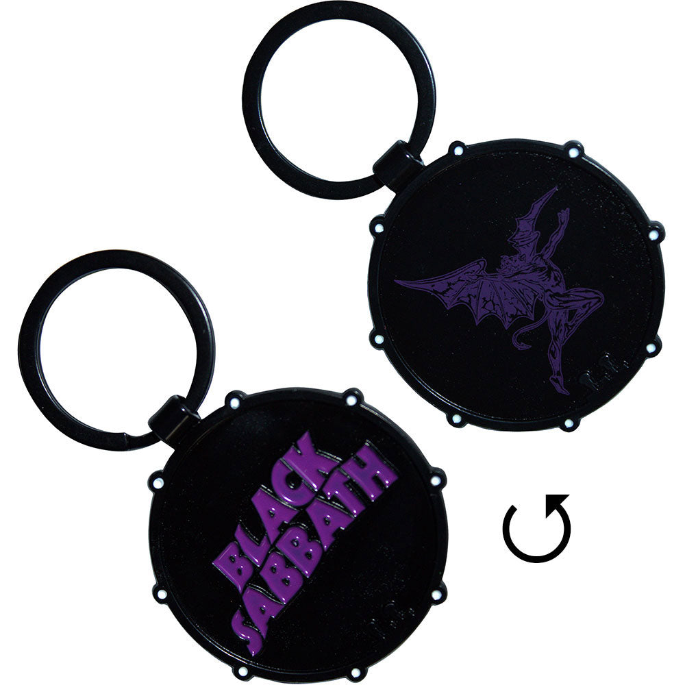 Black Sabbath Wavy Logo & Daemon Drum Metal Key Chain