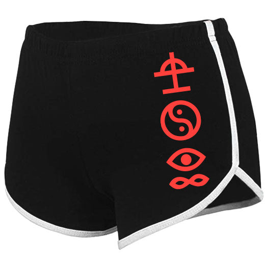 Red Logo & Symbols Booty Shorts