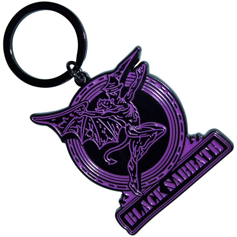 Black Sabbath Purple Text Logo & Daemon Metal Key Chain